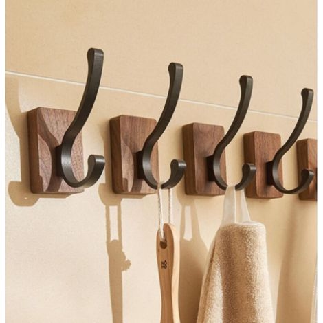 4 Wooden Coat Rack - Wall Hook for Hats, Keys, Towels, Wallets, Decoration for Living Room, Bathroom, Bedroom, Kitchen, Wardrobe - A (1/4)