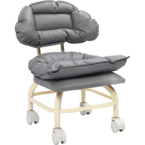 Tabouret Roulant Portable Gris avec 360 Degrés et Dossier pour Salon de Gym et Spa (1/5)