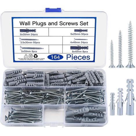 164 Pièces Kit Vis Chevilles Murales Ancrage Expansion Béton Maçonnerie Autoperceuses Autotaraudeuses Brique Fixation Solide Pratique Réutilisable Construction (1/5)