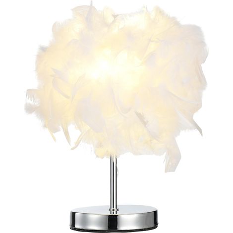 Lampe de Table LED avec Plumes Délicates - Lumière Douce et Ambiance Romantique (Métal Blanc) (1/5)