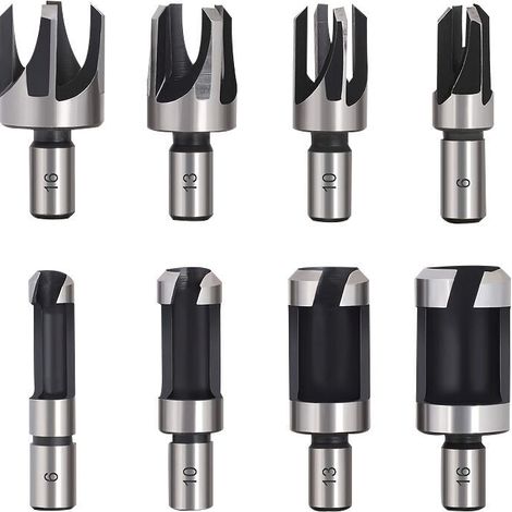 Pasador de madera, 8 piezas, brocas HSS para madera, cortador de tapones, herramienta de corte de madera, brocas para cortador de tapones de madera de 6 mm, 10 mm, 13 mm y 16 mm, cortador pequeño de m (1/3)