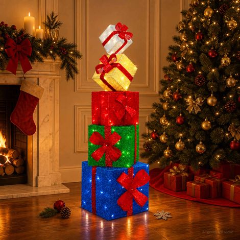 vidaXL Décoration de Noël boîte cadeau 5 pc 125 LED Blanc chaud (1/5)
