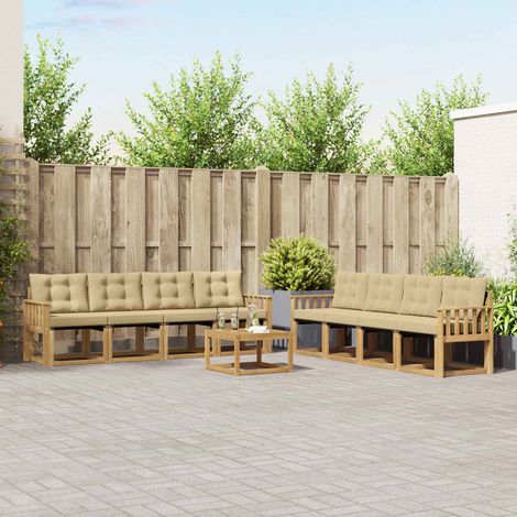vidaXL Outdoor-Sofagarnitur mit Kissen 9 pcs Weiß und Beige (1/5)