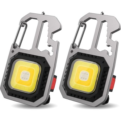 2 PCS Mini Lampe de Travail Portable 7 Modes Porte-clés Lampe de Poche Étanche Lampes d'inspection Rechargeable, avec Ouvre-Bouteille, Base Magnétique, pour Camping/Réparation/Urgence