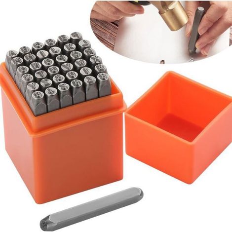 36 lettres et chiffres à frapper 3 mm, poinçon métal A-Z et 0-9 pour estampage du métal, plastique, bois, cuir (1/4)