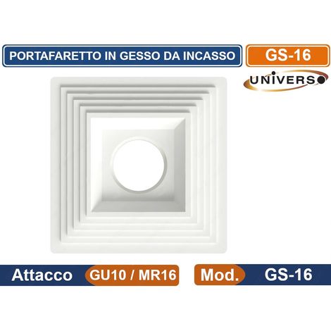 PORTAFARETTO QUADRATO DA INCASSO IN GESSO CON ALETTE A MOLLA PER LAMPADINE GU10 MR16 (1/3)