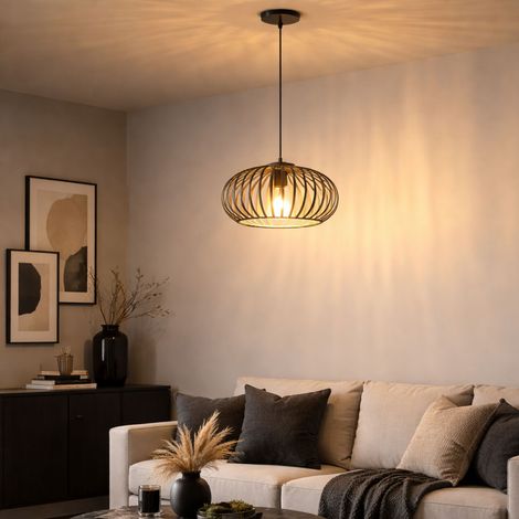 LED Hängeleuchte Käfig Design Hängelampe Pendelleuchte Wohnzimmer Deckenlampe im Lamellen Design, Metall braun, 7W 806lm warmweiß, DxH 40x150 cm