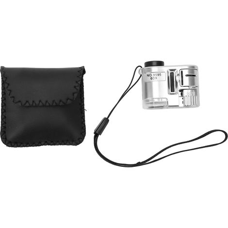Mini Loupe 60X Poche avec LED, Microscope Portable Lampe UV Détecteur Billets, Bijoux, Pièces, Collection, Outil d'Inspection, 3 Piles (1/5)