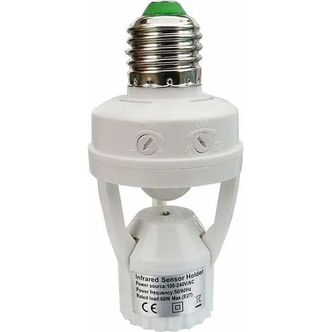 Douille avec détecteur de mouvement PIR ampoules avec culot E27 pour une utilisation en intérieur avec réglage du temps et de la lumière, (1/4)