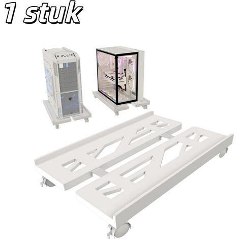 Support d'ordinateur portable (1 pièce) - Réglable et télescopique - Mobile - Équipé de 4 roulettes - Convient à la plupart des ordinateurs de bureau - Blanc (1/5)