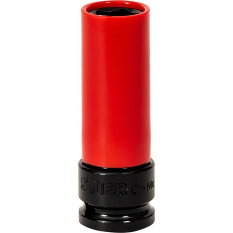 STIER Kraft-Steckschlüssel-Einsatz, Antrieb 1/2 Zoll, SW 17 mm, Vierkant hohl, Abtrieb Sechskant, Nüsse, Schonnüsse, Für Radmontage von Alufelgen, Rot (1/5)