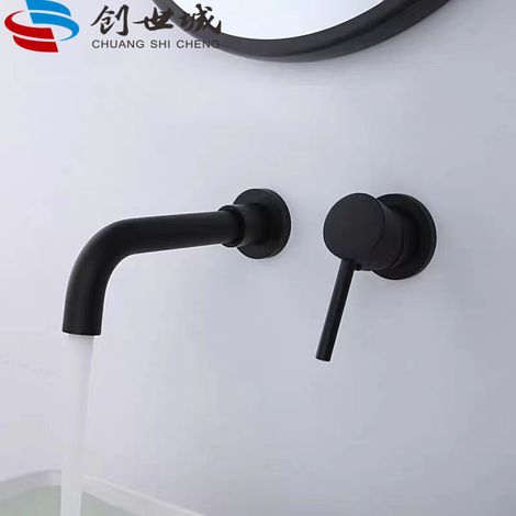 All-copper concealed basin faucet, split type, double handle, wall-mounted, three-hole hot and cold water basin faucet, black bathtub faucet - single-operator black model