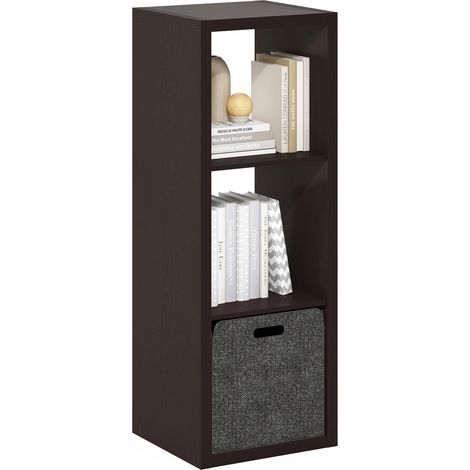 Bibliothèque, Étagère À 3 Cubes avec Structure Épaisse, Bibliothèque Réversible À Dos Ouvert, Idéale pour Le Salon, La Chambre Ou Le Bureau, en Chêne Noir Foncé. (1/5)