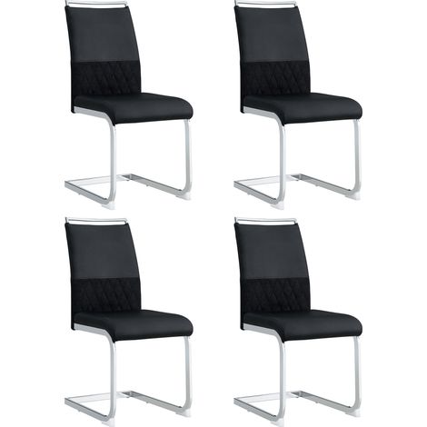 GagaLot de 4 chaises de salle à manger, dossier PU et lin, noir (1/5)
