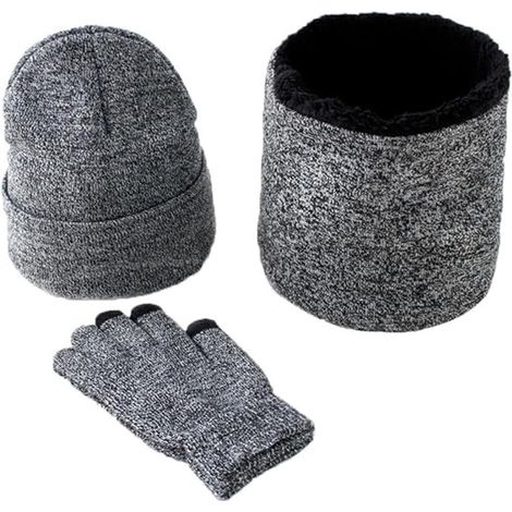 Ensemble complet d'accessoires d'hiver : écharpe en maille, cache-cou et gants tactiles – le cadeau de Noël idéal – gris clair (1/5)