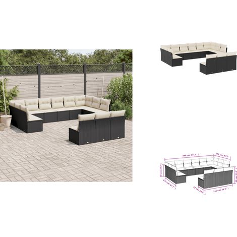 13-tlg. Garten-Sofagarnitur mit Kissen Schwarz Poly Rattan - Gartensofas - Outdoor Möbel - Lounge Set - Gartenlounge - Rattan Sofa (1/3)