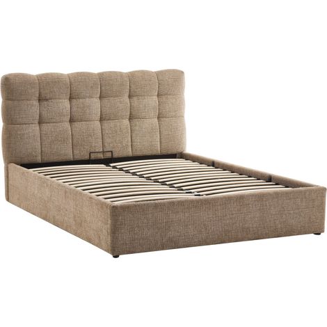 Lit coffre matelassé en tissu 140x190cm - Beige chiné - Acara (1/5)