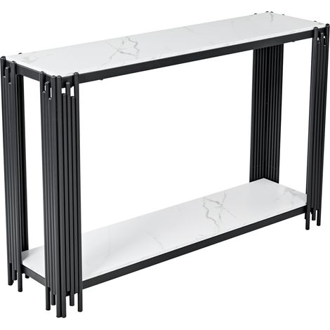 Mesa Consola Moderna 2 Estantes Efecto Mármol Blanco con Estructura en Metal Negro MODENUIT (1/5)