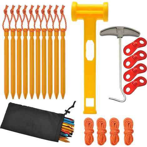 Lot de piquets de tente, sardines anti-vent avec corde et marteau pour tente de camping et tonnelle (1/5)