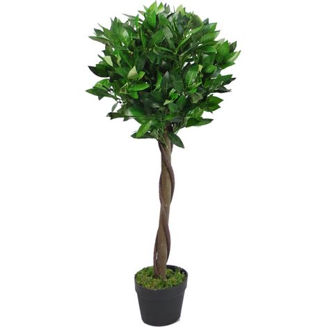 90cm (3ft) Twist Natural Trunk Artificial Topiary Bay Laurel Ball Tree (1/5)