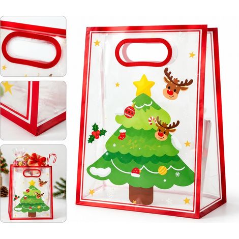10 Pcs Sacs Cadeau Noel PP Transparent Avec Ruban Rouge 25 x 18 x 8 cm Bonbons Pommes Gateaux Emballage Fete Cadeaux Invites (1/5)