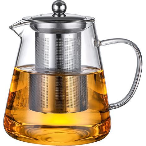 Teekanne - Hochwertige dreieckige Teekanne aus Borosilikatglas, großes Fassungsvermögen von 1200 ml, interner Edelstahlfilter, hitzebeständige Teekanne, geeignet für Zuhause und Büro. (1/5)