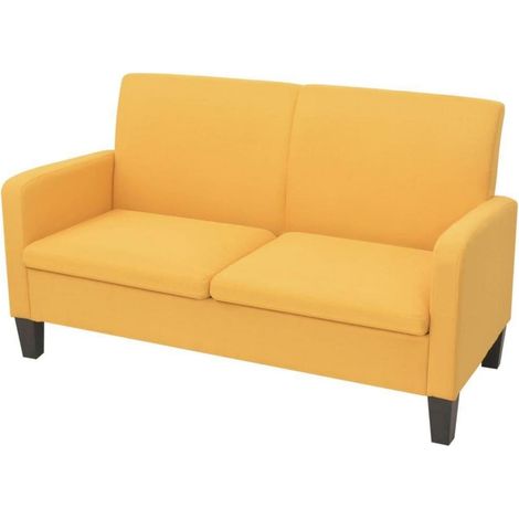 Canapé 2 places convertible design moderne tissu jaune 135x65x76 cm (1/4)