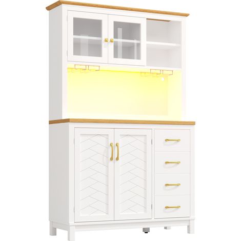 Aparador buffet de cocina 105,5x40x180 cm MDF con LED, 4 puertas y cajones, blanco (1/5)