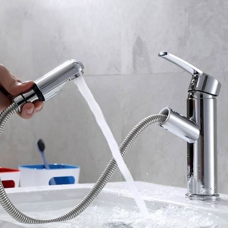CALDION Robinet Lavabo Salle de Bain Avec Douchette Extractible 2 Jets d’Eau Mitigeur Evier Cuisine en Laiton Durable Robinetterie (1/5)