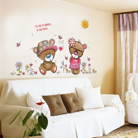 Sticker mural ours mignon pour salon, décoration murale, papier peint (1/4)