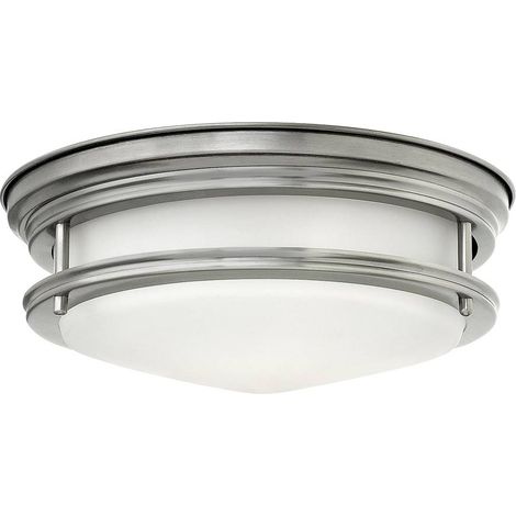 Plafonnier SDB rétro opale 30,5 cm 2xE27 nickel antique (1/4)