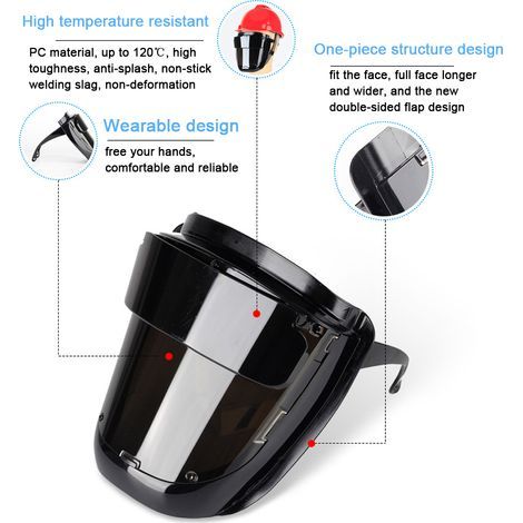 Masque facial de soudage PC, grande vue à 180 °, portable, 120 ℃, résistant aux hautes températures pour la coupe par meulage à l'arc (1/5)