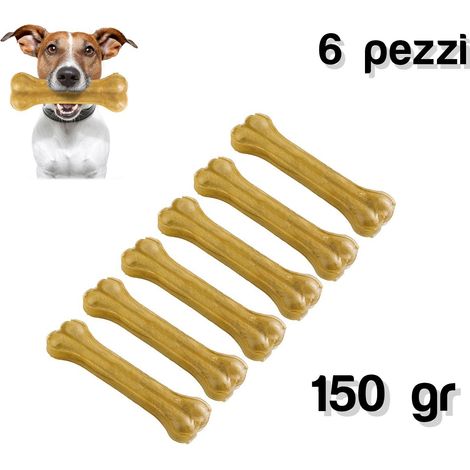 6 Friandises pour chien en forme d’os 100% peau de porc anti-stress 150 gr
