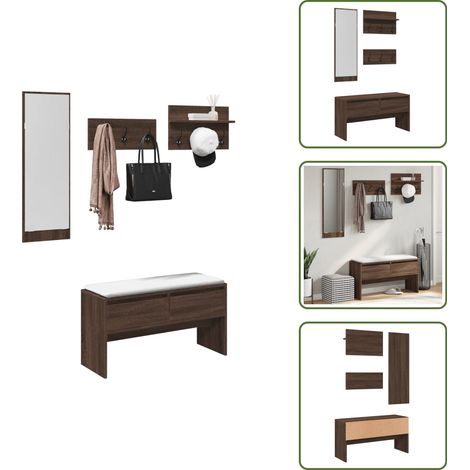 Ensemble de meubles de couloir 4 pcs chêne marron - Banc D'entrée - Meuble D'entrée - Rangements D'entrée - Meuble De Couloir - Organisation D'entrée (1/5)