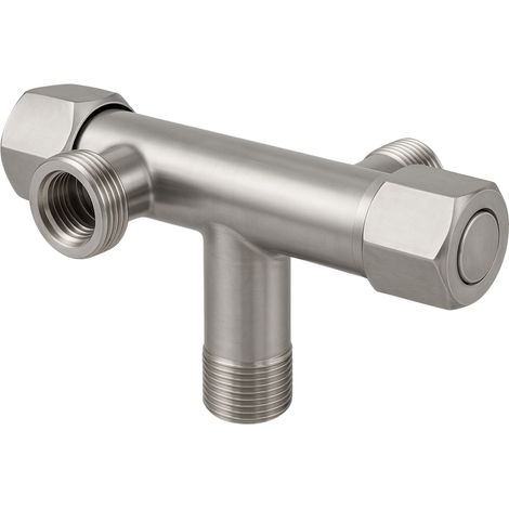 BALNEO - robinet d’angle trois voies à obturateur champignon à siège céramique 1/2 × 3/8 × 3/4 argenté (1/4)