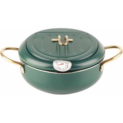 Poêle à frire avec thermomètre en acier inox japonais, vert foncé, compatible induction (1/5)