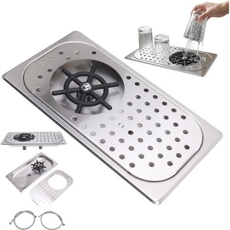Évier de Bar avec Rinceur de Verre, Pichet en Acier Inoxydable, Rinceur de Gobelet, Rinceur de Nettoyage de Verre, Lavage à Haute Pression avec Tuyau D'égouttement pour Bar (Inox Couleur A) (1/5)