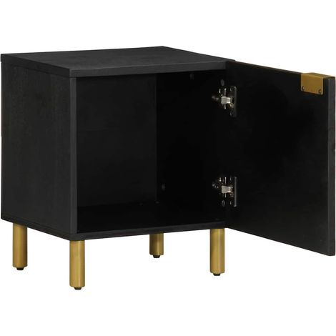Maison Exclusive - Comodino Nero 40x33x46 cm in Legno Massello di Mango (1/5)