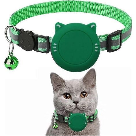 Vert foncéCollier pour chat AirTag, collier GPS pour chat avec système de sécurité intégré, porte-AirTag et clochette, collier léger et ajustable pour chaton.