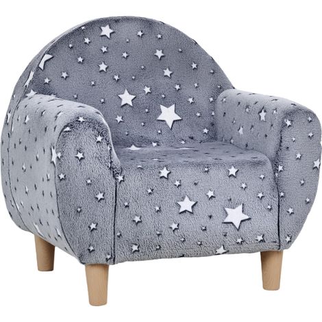Canapé enfant avec motif étoiles phosphorescentes, tissu velours doux, 55 x 40 x 55 cm, gris (1/4)