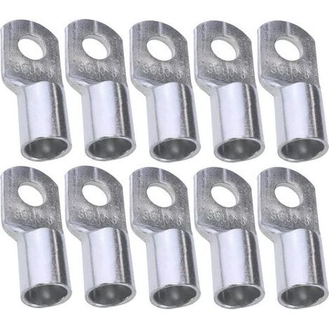 Lot de 10 cosses électriques à œillet tubulaire – Ø8mm – Non isolées – Alliage de cuivre – Pour conducteurs jusqu'à 50mm² – Serrage rapide (1/3)