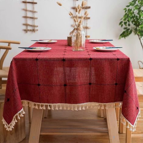 Nappe Rectangulaire Nappe (Grille Rouge,140 x 180 cm) Coton et Lin Ti (1/5)