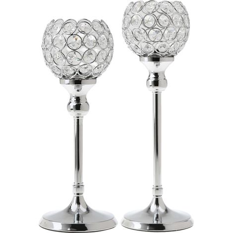 Ensemble de 2 chandeliers en cristal argenté style vintage, idéal pour la décoration intérieure, un cadeau de mariage moderne, la décoration de table ou les fêtes. Hauteur : 30 cm et 35 cm. (1/5)