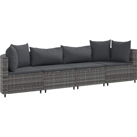 Maison Exclusive - Set Divani da Giardino 4 pz con Cuscini in Polyrattan Grigio (1/5)