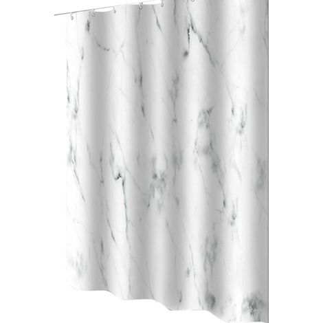 Duschvorhang, 100 x 180 cm, Marmormuster, schimmelresistent, wasserdicht, waschbar, Polyestergewebe, mit 6 Ösen und Duschvorhangringen, für Badezimmer, weiß und grau (1/5)