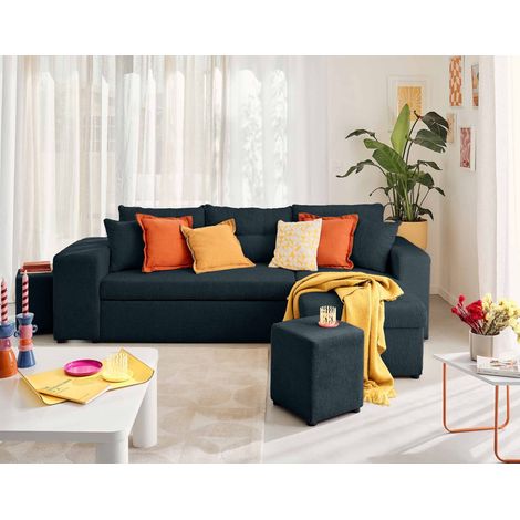 California - beidseitig montierbar 4-sitzer - schlaffunktion und bettkasten, regal und hocker - aus strukturiertem samt - blau (1/5)