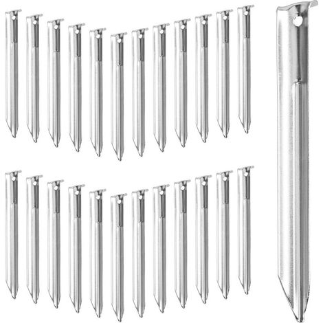 Relaxdays Lot de 25 piquets de fixation, acier, en forme de V, H x L x P : 18 x 2 x 1,5 cm, tentes, auvents, argenté (1/5)