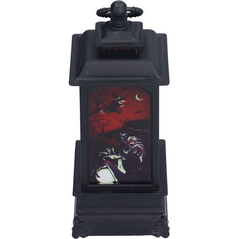 Lanterne d'Halloween style vintage, lampe LED portable à effet bougie vacillante, motif sorcière (1/5)