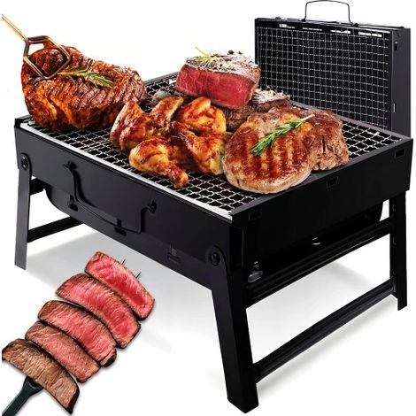 Faltbarer Touristen-Grillkoffer, tragbarer Garten-Holzkohlegrill