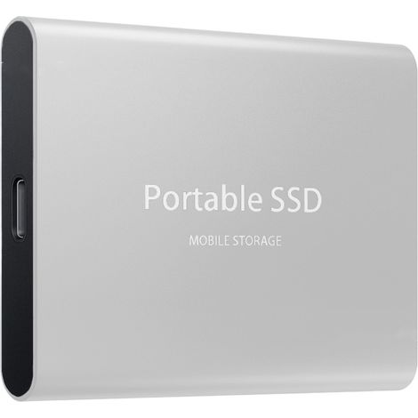 Disque Dur Externe Portable SSD 2 To avec étui de Protection et Adaptateur OTG super mini HDD USB 3.1 2TB 75x58x10mm Argent (1/5)